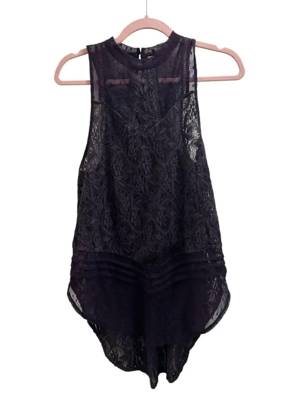 Free People Purple Sheer Lace Sleeveless Tunic Tank Top